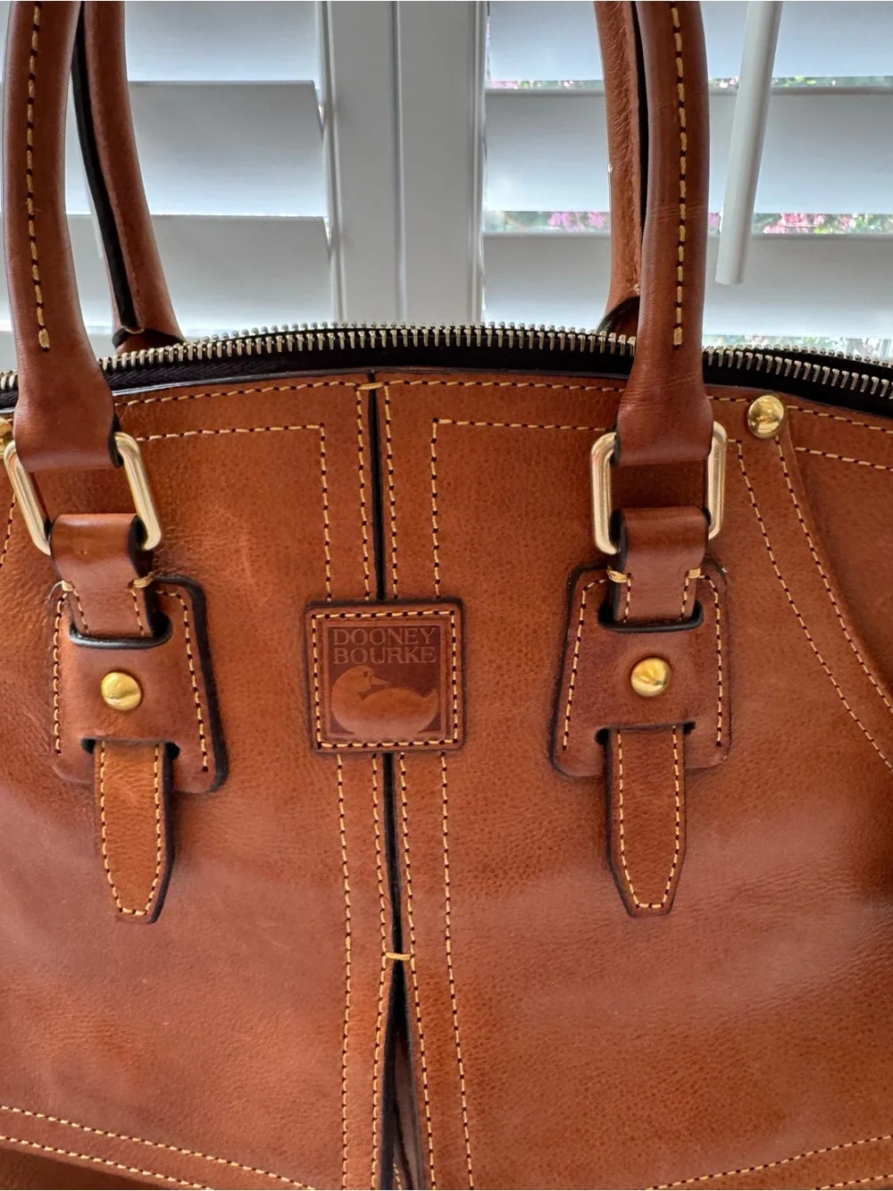 Dooney & Bourke Florentine Leather Front Pocket Satchel Chestnut Brown Crossbody